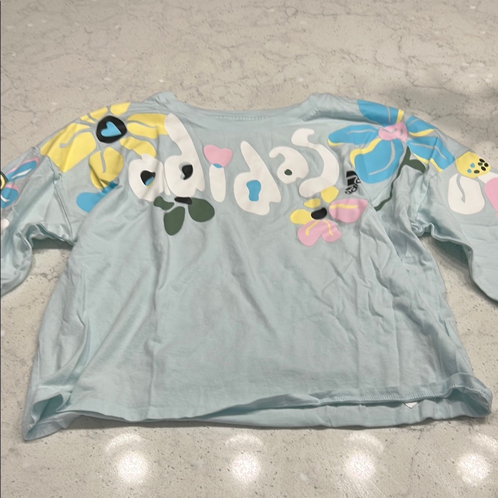 Adidas Blue and Yellow Long Sleeve Tee with Cartoon Print